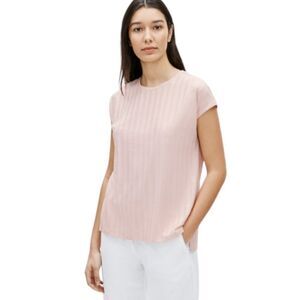 Eileen Fisher light pink stretchy Tencel ribbed knit shirt size XS
